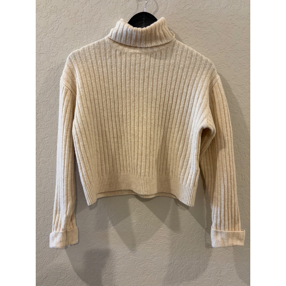 Zara Girls Cream Ribbed Knit Turtleneck Sweater Beige Cropped Size 13-14